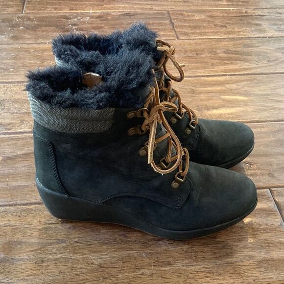 Sperry Top-Sider Luca Peak Women’s Wedge Boots Black Sz 9 Faux Fur - Picture 2 of 10